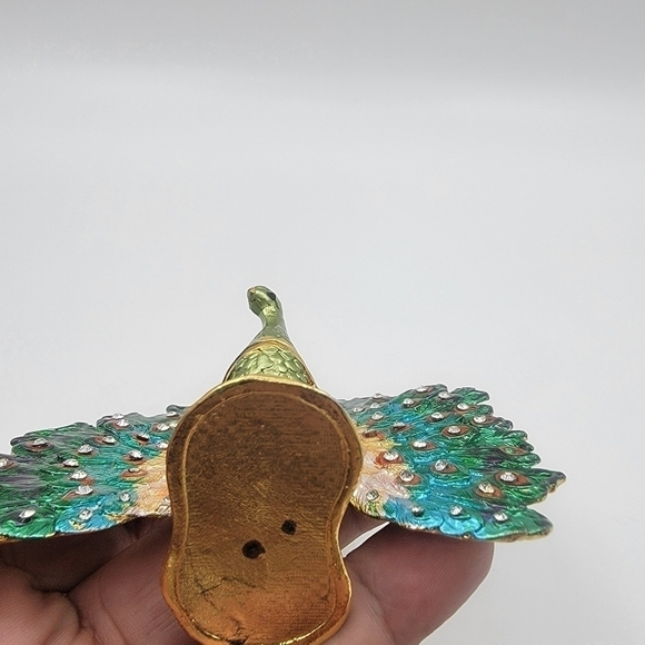 hinged Trinket Box 3.0" Peacock Eye Tail Feathers - Picture 9 of 13